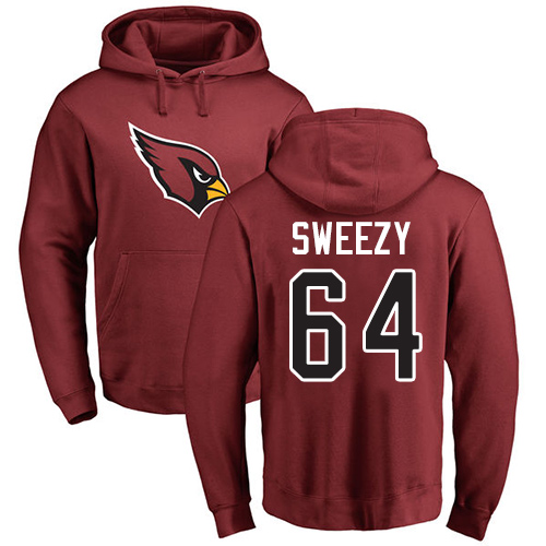 Arizona Cardinals Men Maroon J.R. Sweezy Name And Number Logo NFL Football #64 Pullover Hoodie Sweatshirts